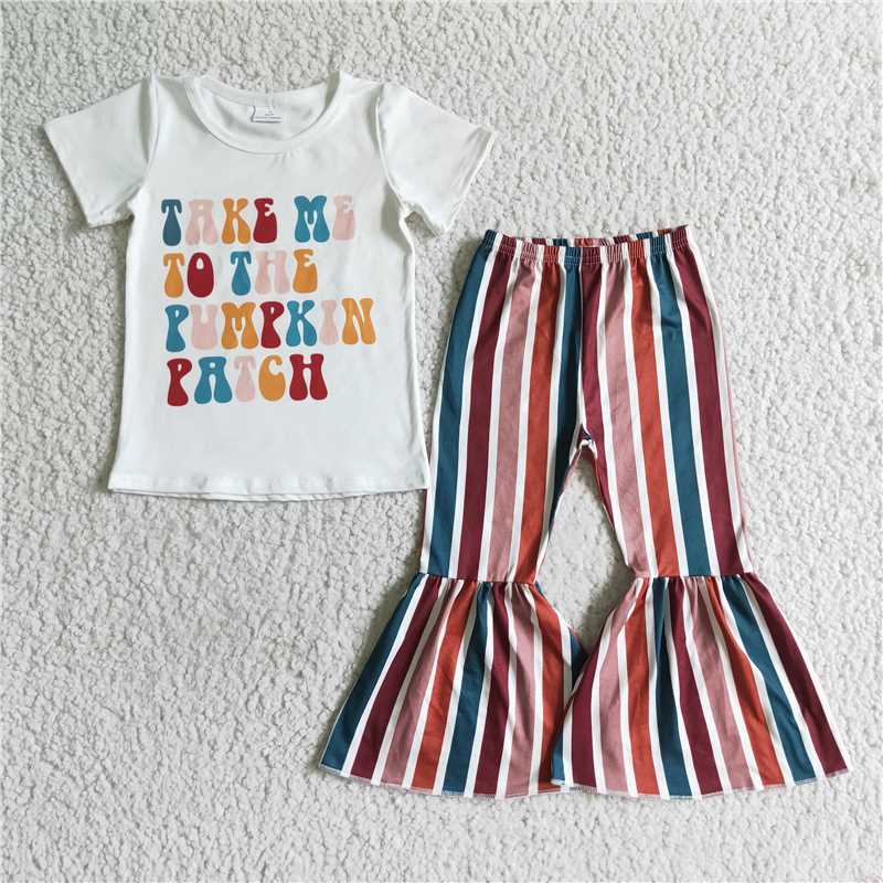 D6-19 Girls outfit short sleeve long pants set cartoon print