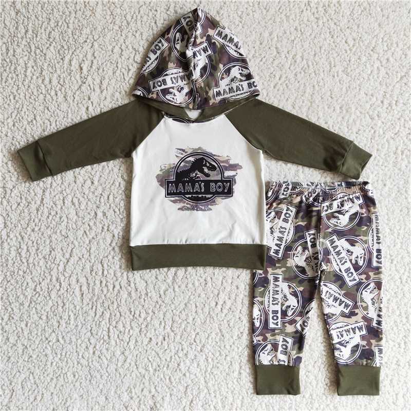 RTS NO MOQ(In Stock ) BLP0078 boys outfit long sleeve and long pants with a hat mama's boy print