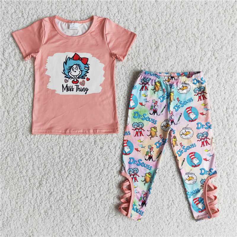 E7-16 Dr .Seuss Pink Short Sleeve Trouser Set