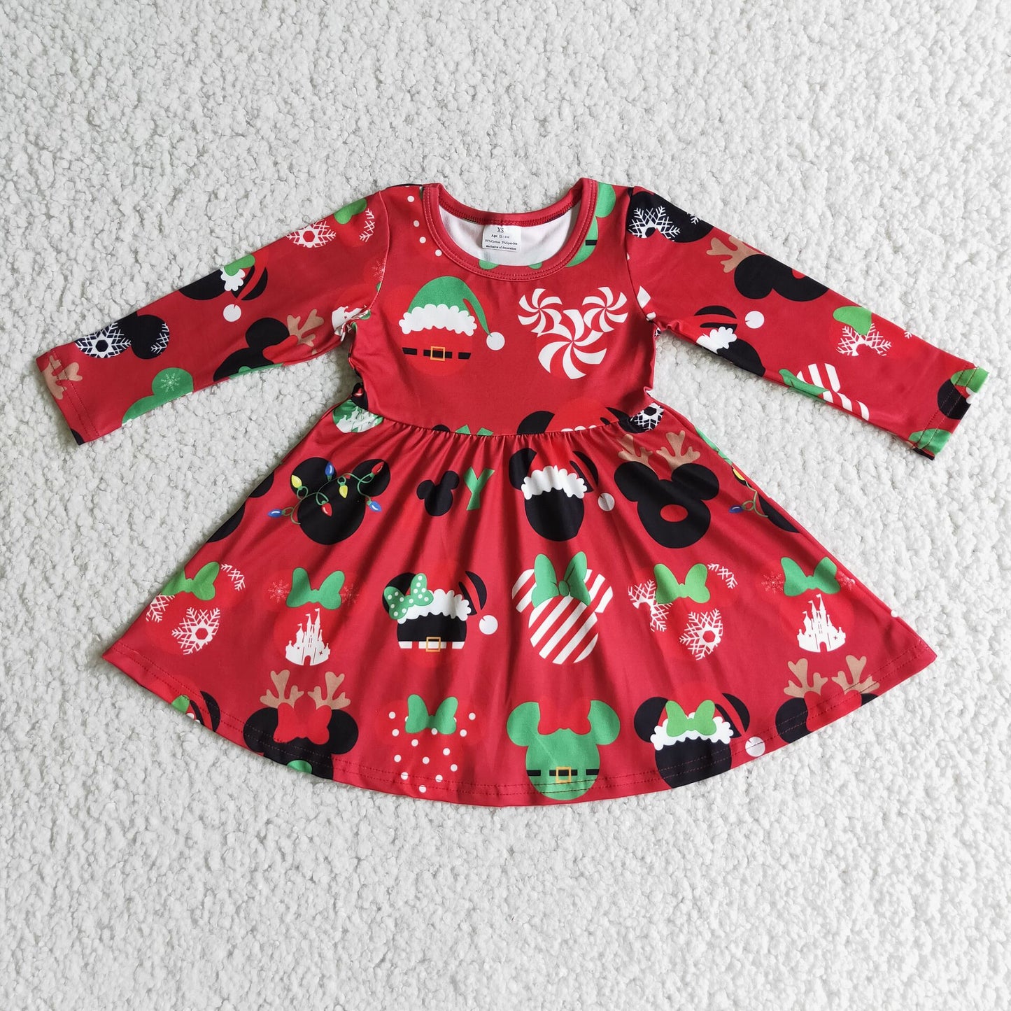 RTS NO MOQ 6 A11-4 baby christmas clothing long sleeve cartoon print kids dresses for girls milk silk