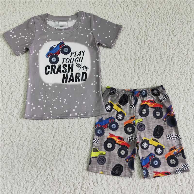 RTS NO MOQ(In Stock) BSSO0070 Boys Gray PLAYTOUGH CAR SHORT SLEEVE SHORTS SET