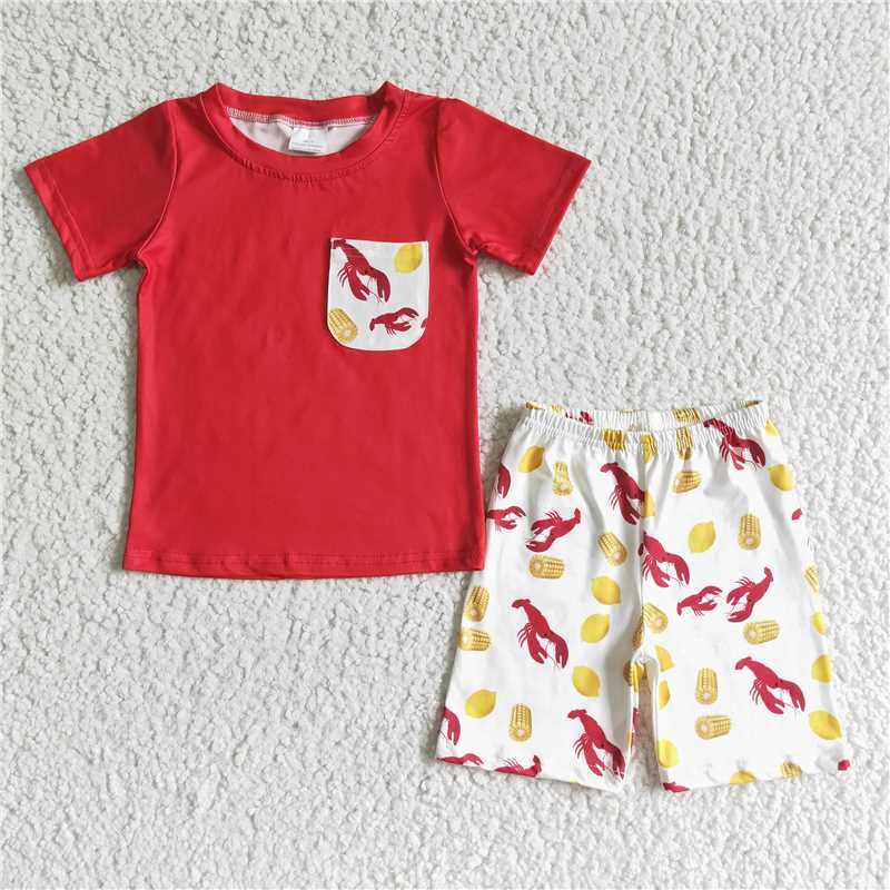 BSSO0006 Red Short Sleeve Lobster Pocket Short Set