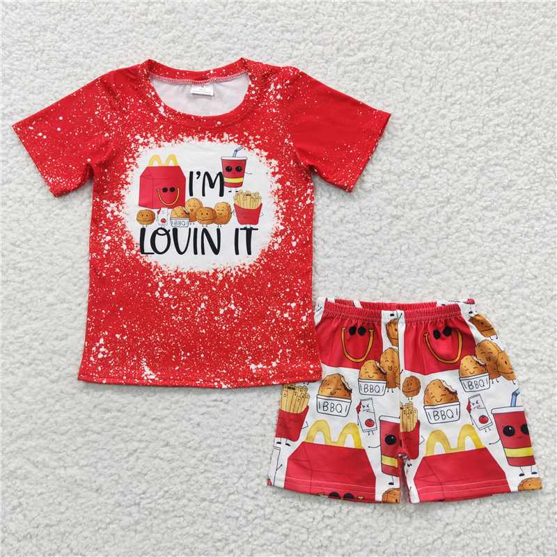 BSSO0260 LOVIN IT Burger French Fries Cola Red Short Sleeve Shorts Set
