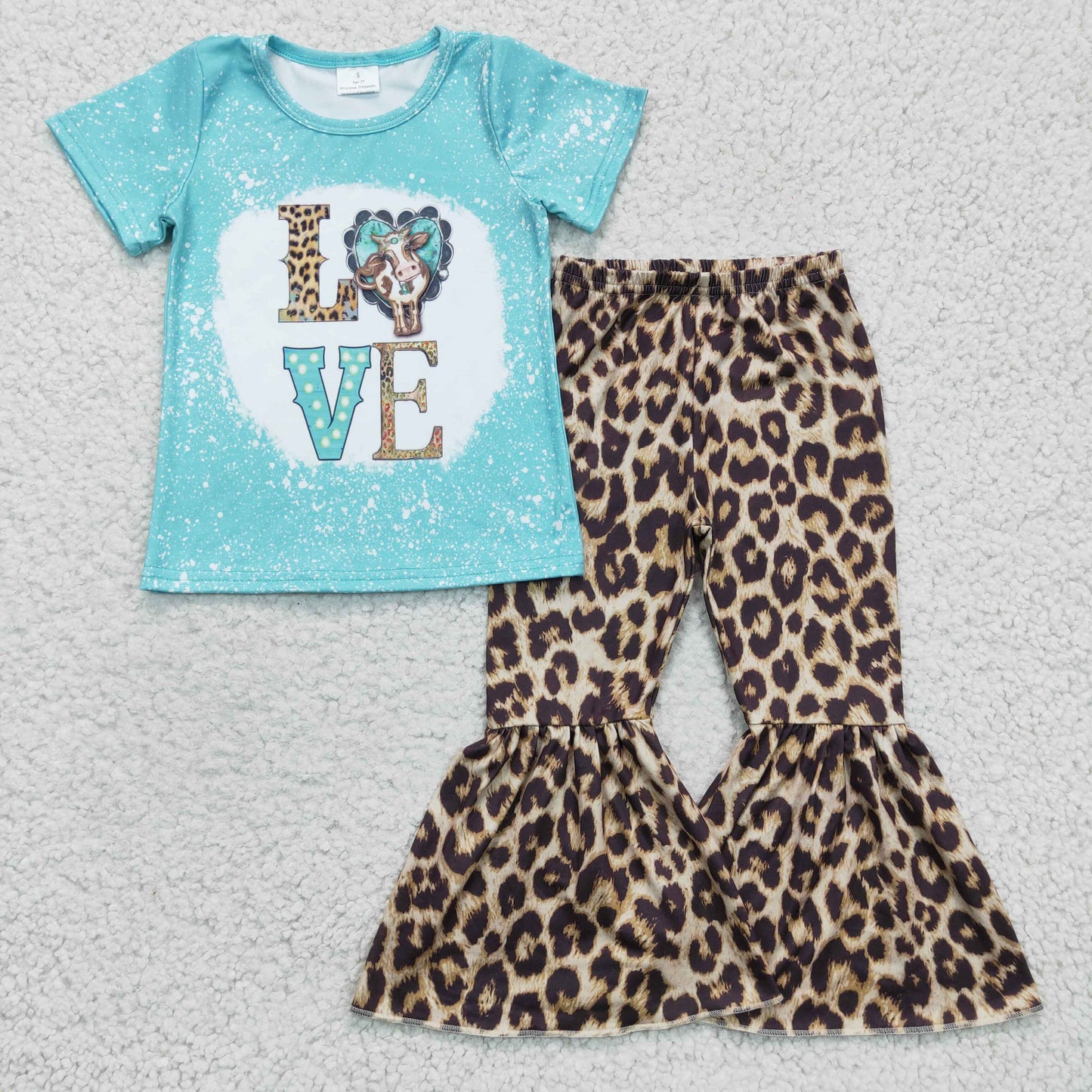 GSPO0330 Valentine's Day Girls Clothing Short Sleeve Long Leopard Pants LOVE Print