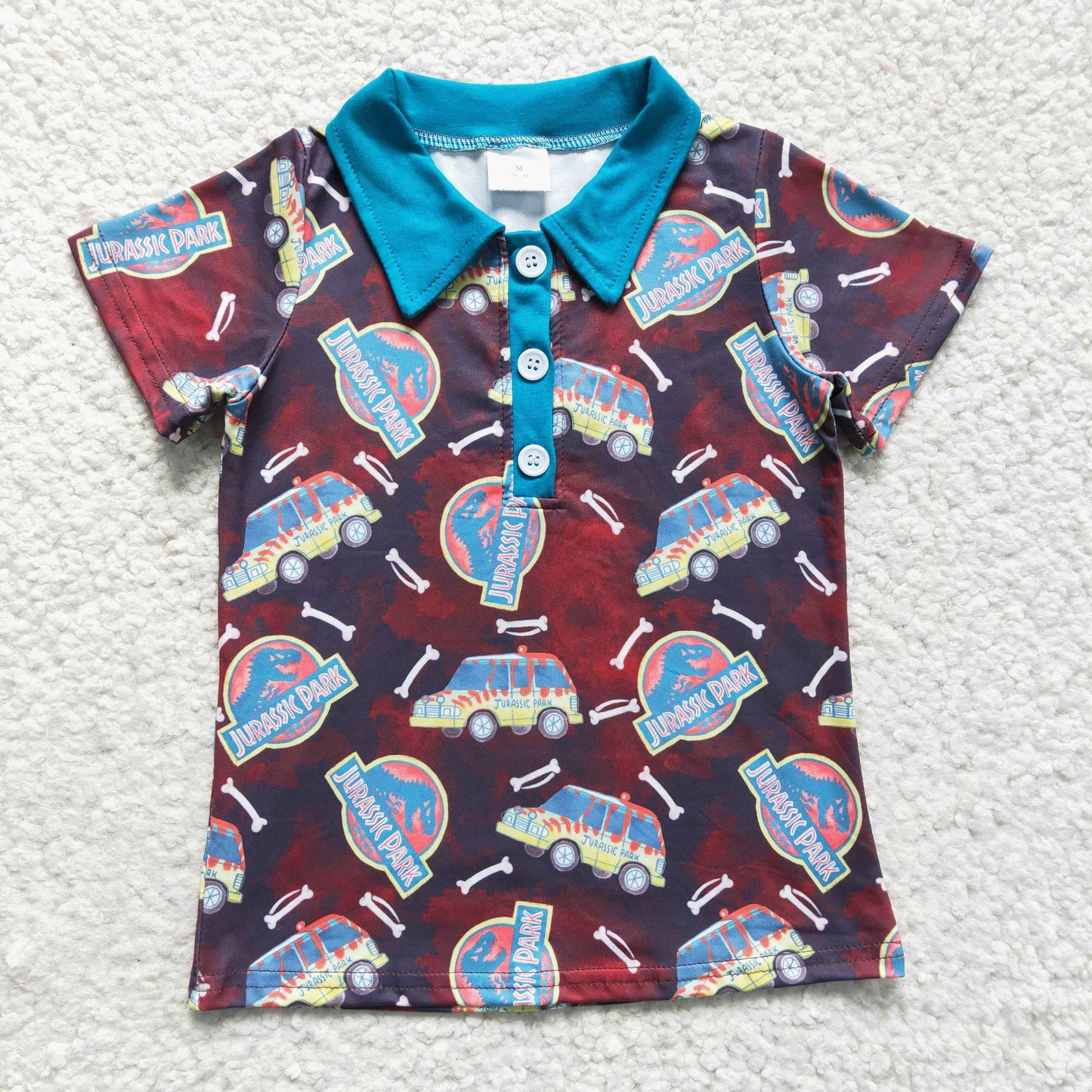 RTS NO MOQ(In Stock ) boys Polo shirt Short Sleeve Top JURASSK PARK print summer clothibg milk silk