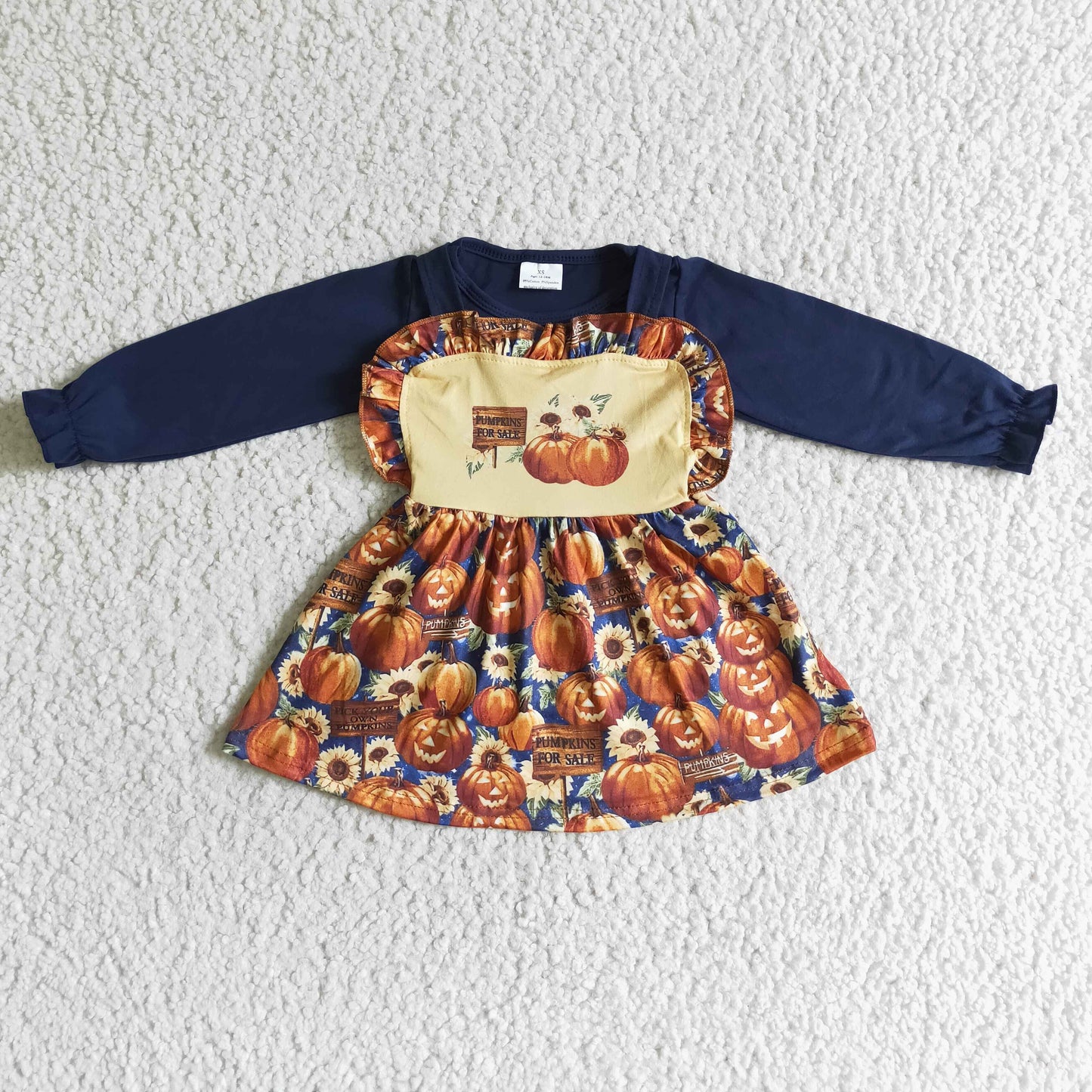 GLD0031 baby clothing long sleeve pumpkin print Halloween kids dresses for girls milk silk