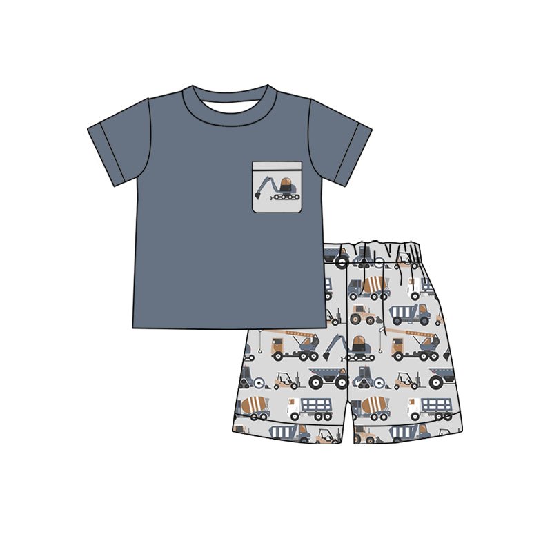 Boys Grey Pocket Digger Short Sleeve Shorts Set