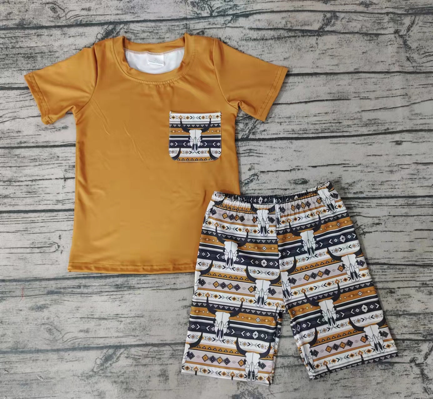 Boys' Striped Bull Head Pocket Short Sleeve Shorts Set