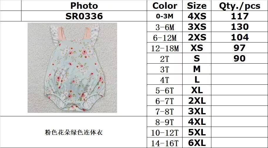 SR0336Pink Flower Green Jumpsuit