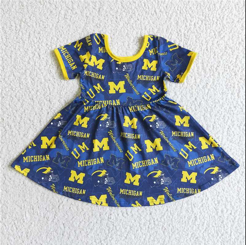 GSD0121 girls dress summer dress baby clothing over knee short sleeve dress English alphabet print milk silk