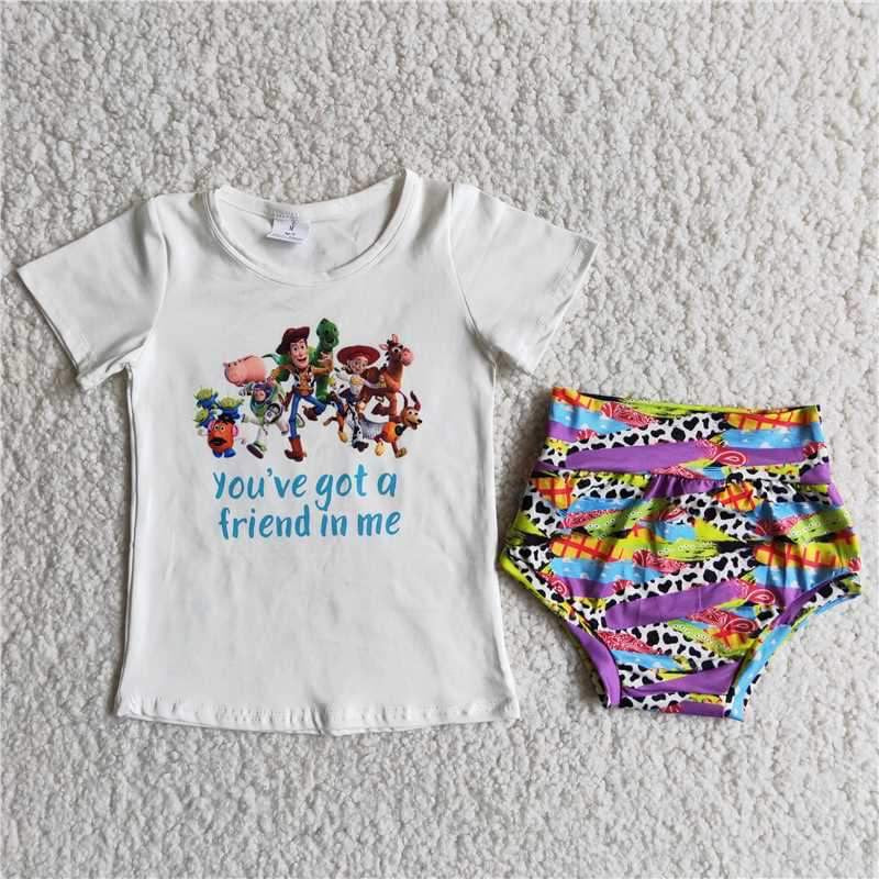 white and Toy Story bummines sets