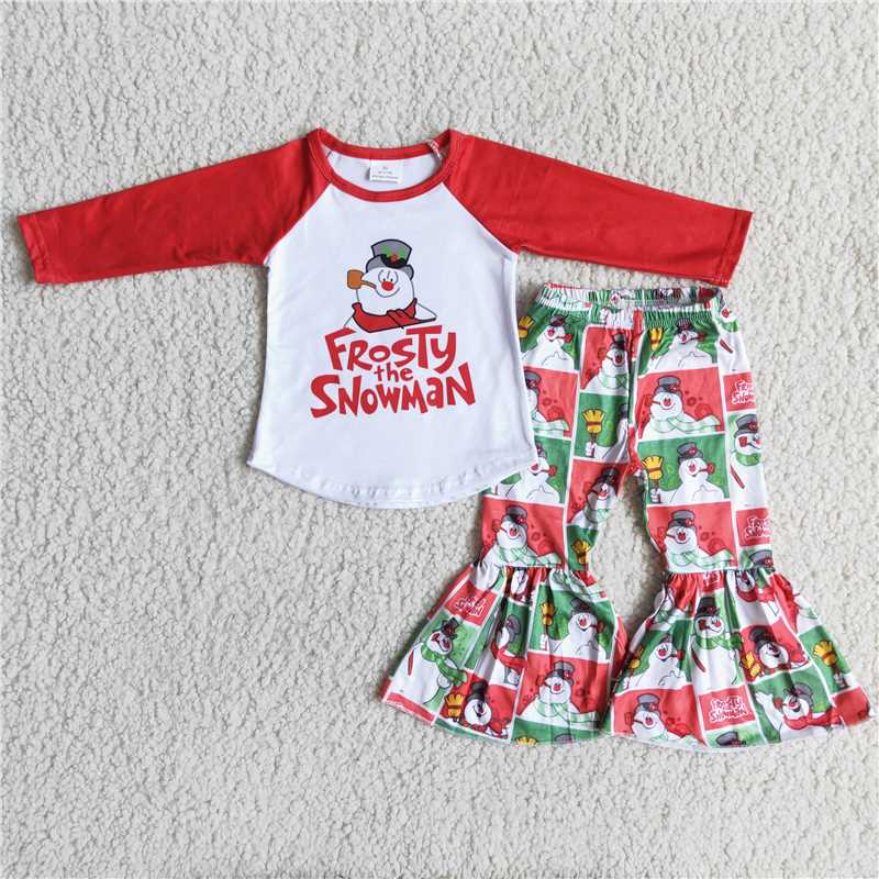 RTS NO MOQ(In Stock) 6 A2-2 girls christmas outfit long sleeve and long pants cartoon print