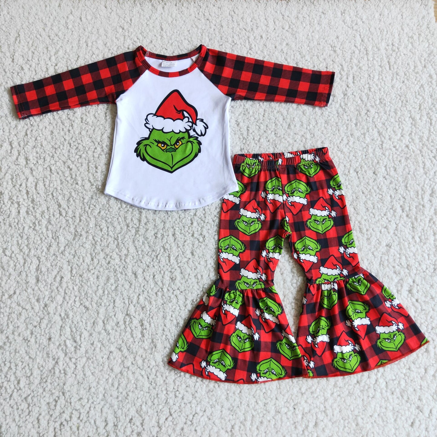 6 A18-30 Girls Outfit Cartoon Print Trousers Christmas Boutique Set