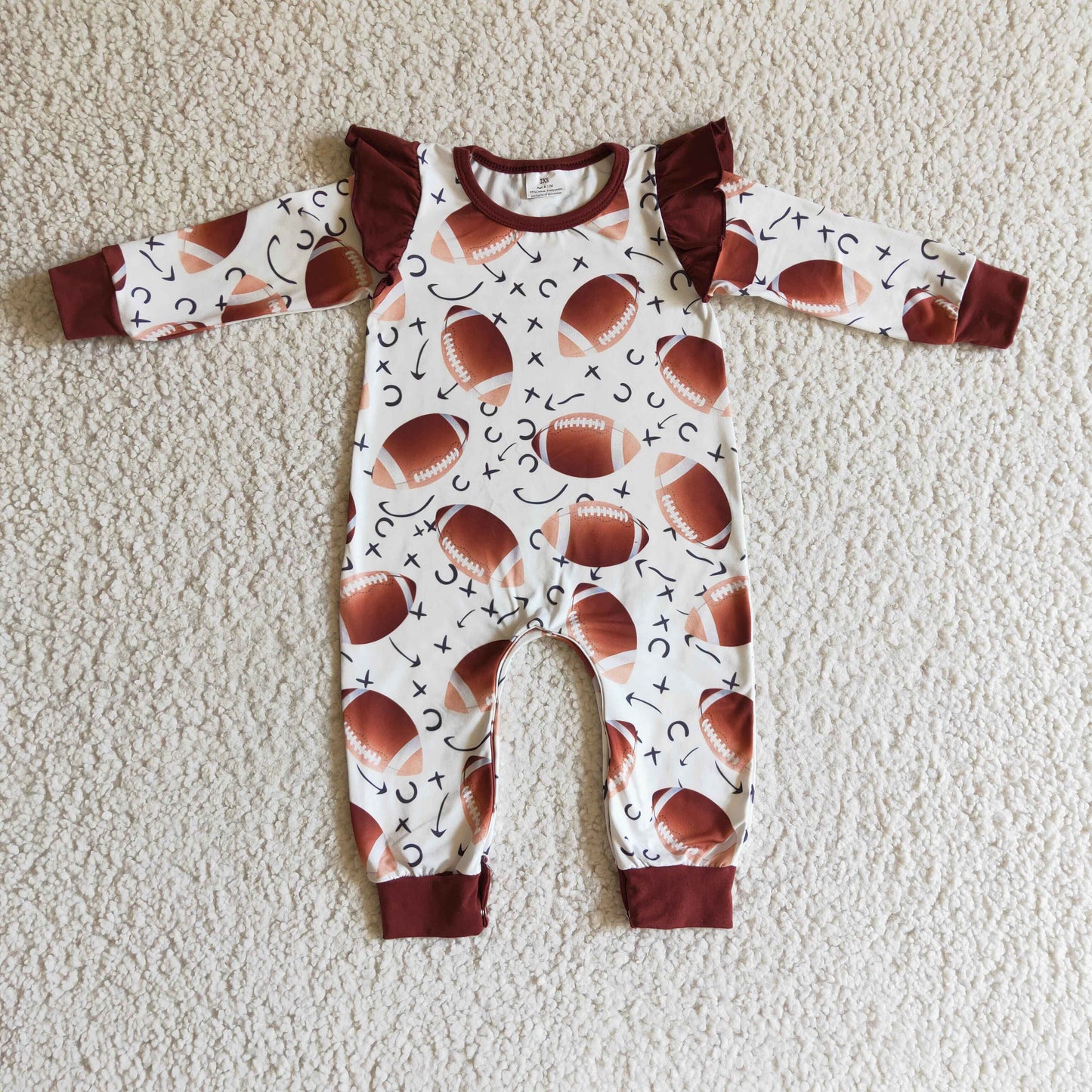 RTS NO MOQ(In Stock ) LR0178 baby clothing long sleeve long pants bodysuit milk silk baby romper football print