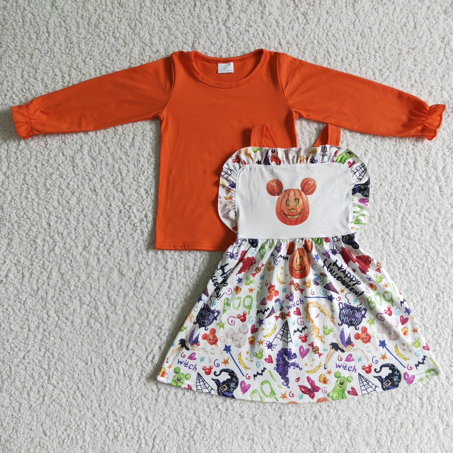 GLD0033 2pcs Halloween overalls sets match girl's outfits pumpkin print
