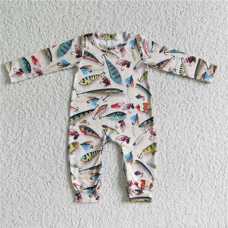 LR0003 baby romper long sleeve long pants baby girls romper milk silk fish print