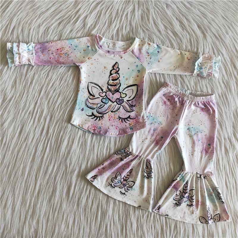 RTS NO MOQ ETA 5/7days Arrived 6 B3-16 girls clothing long sleeve long pants baby girl outfit milk silk cartoon print