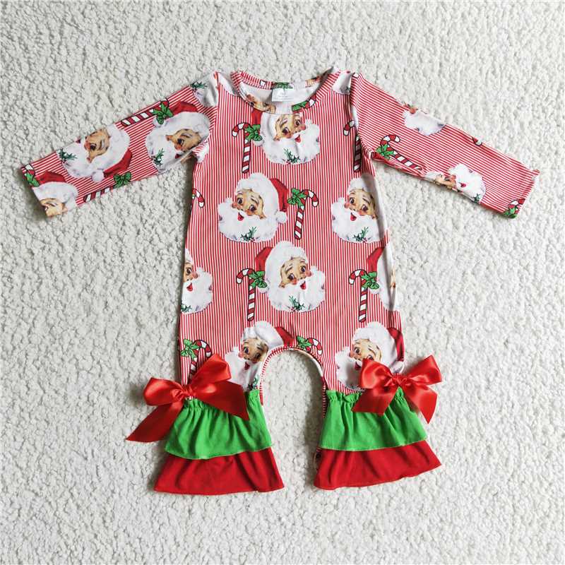 6 A2-30 baby Christmas romper long sleeve long pants baby girls romper milk silk santa claus print