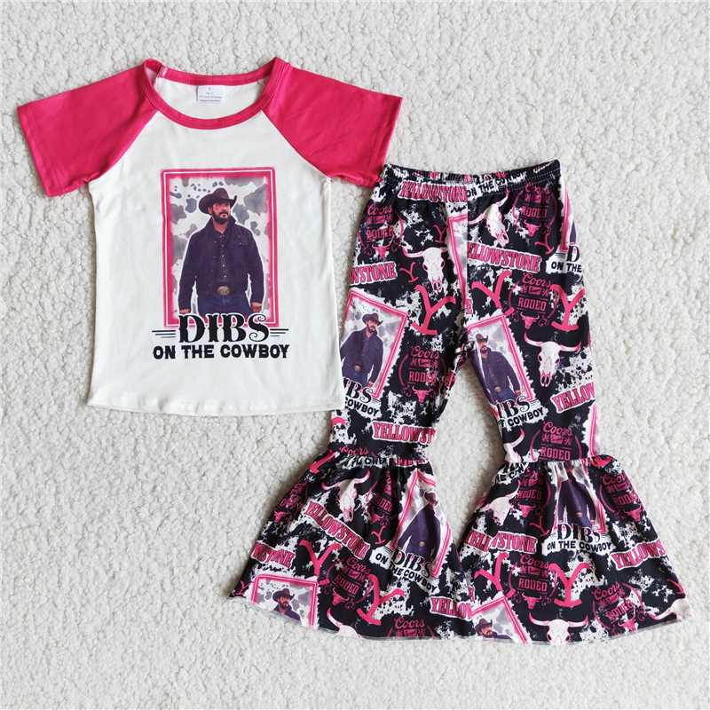 RTS NO MOQ E13-15 Girls outfit short sleeve long pants set cartoon print