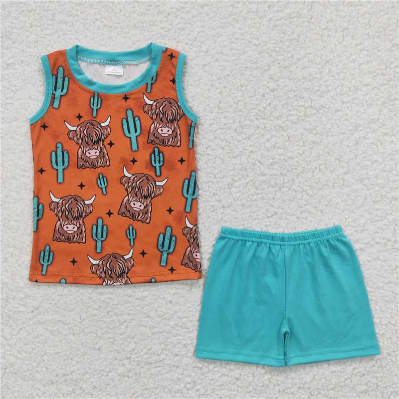 BSSO0211 Boys' Alpine Cactus Sleeveless Shorts Set