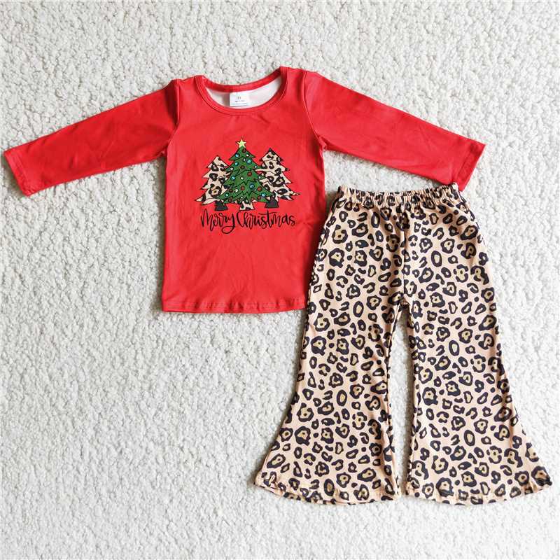 RTS NO MOQ 6 A4-19 Girls Outfit Chritmas Tree Print Trousers Christmas Boutique Set