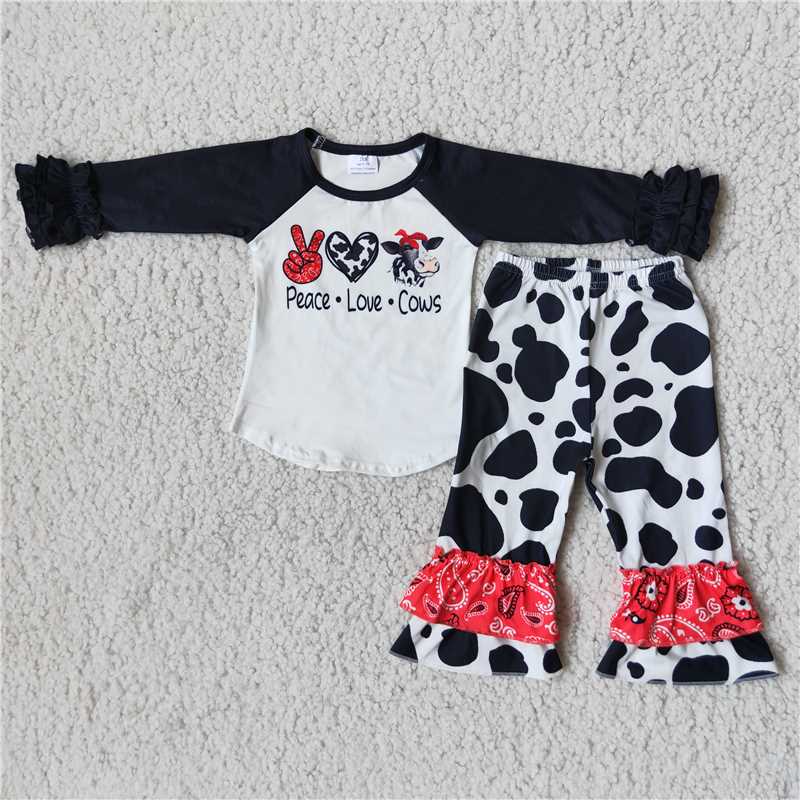 RTS NO MOQ(In Stock) 6 B12-29 love cows gesture love cow top cow bell bottom pants suit