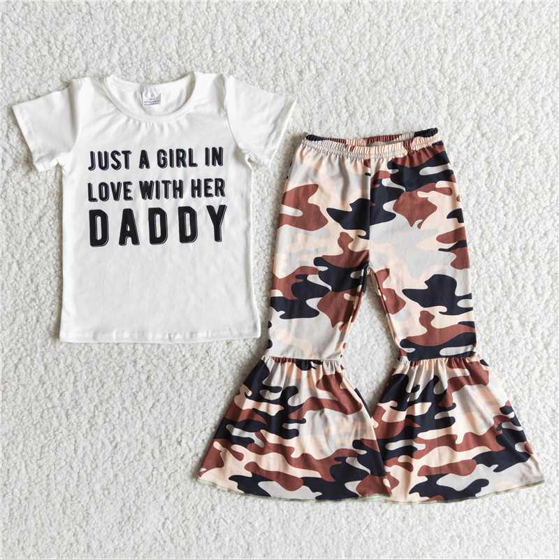 RTS NO MOQ E8-20 Kids Clothing Girls Short Sleeve Top And Long Pants Letter Print