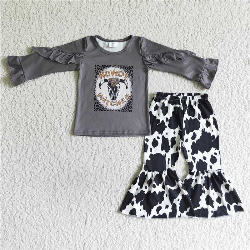 GLP0102 girls clothing long sleeve long pants baby girl outfit milk silk cow print