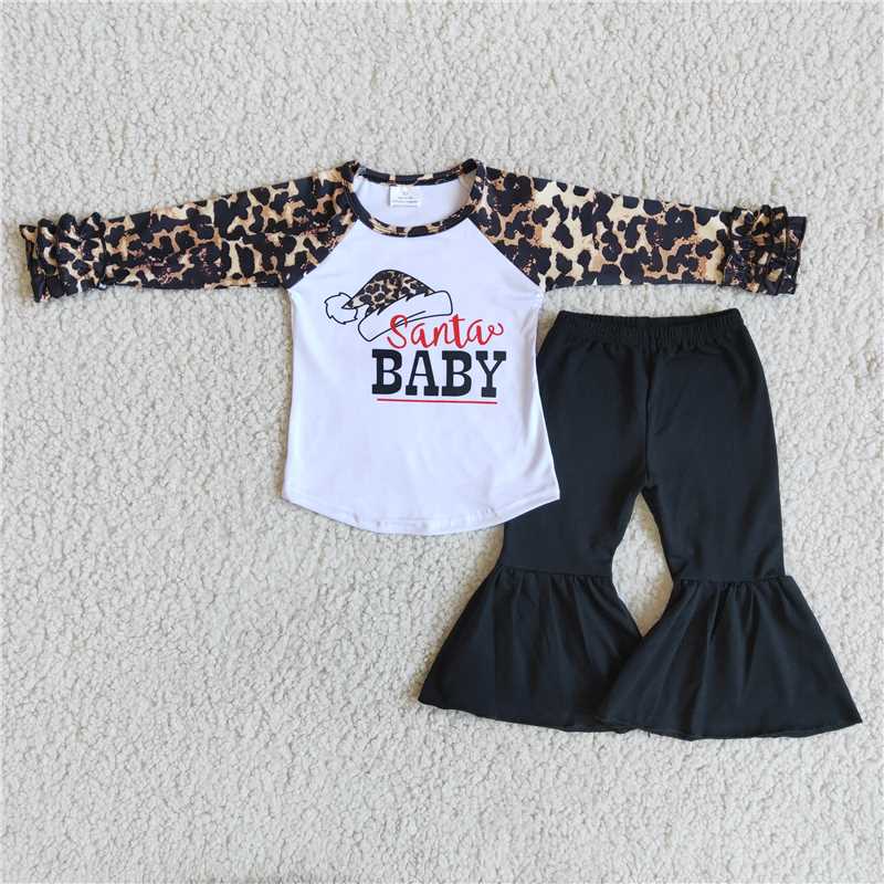 RTS NO MOQ(In Stock) 6 A17-30 Christmas BABY leopard hat black pants suit