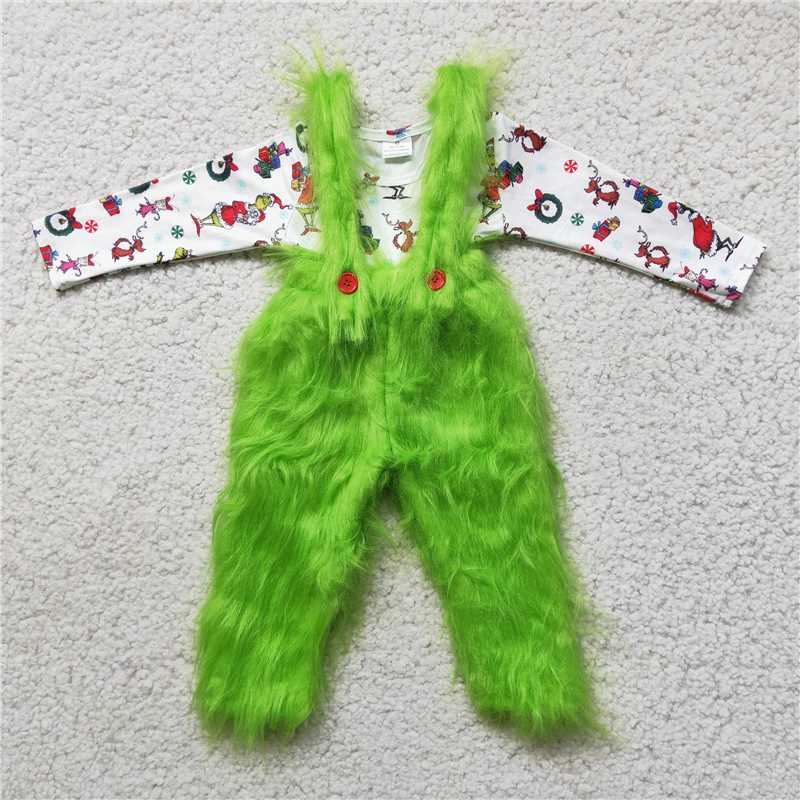 Boy Cartoon Long Sleeve Shirt with Green Hair overalls outfit