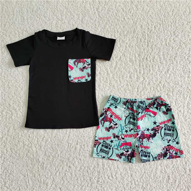 RTS NO MOQ(In Stock ) BSSO0013 Baby boys cartoon print short sleeve short pants milk silk kids summer outfit
