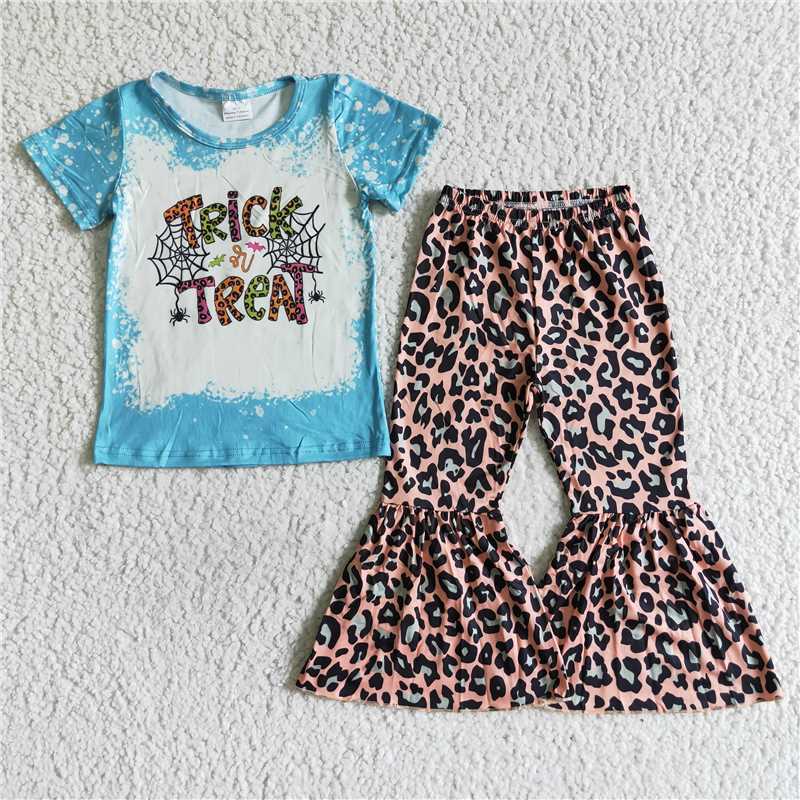 RTS NO MOQ(In Stock) A0-24 girls outfit long sleeve and long leopard print pants cartoon print