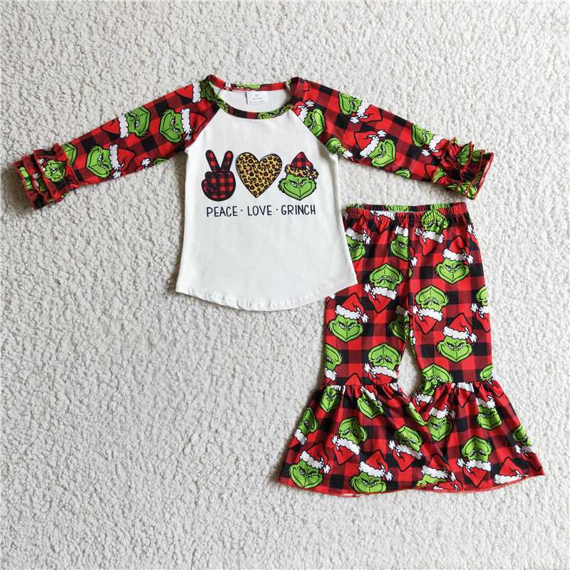 6 A10-15 Girls Outfit Cartoon Print Trousers Christmas Boutique Set