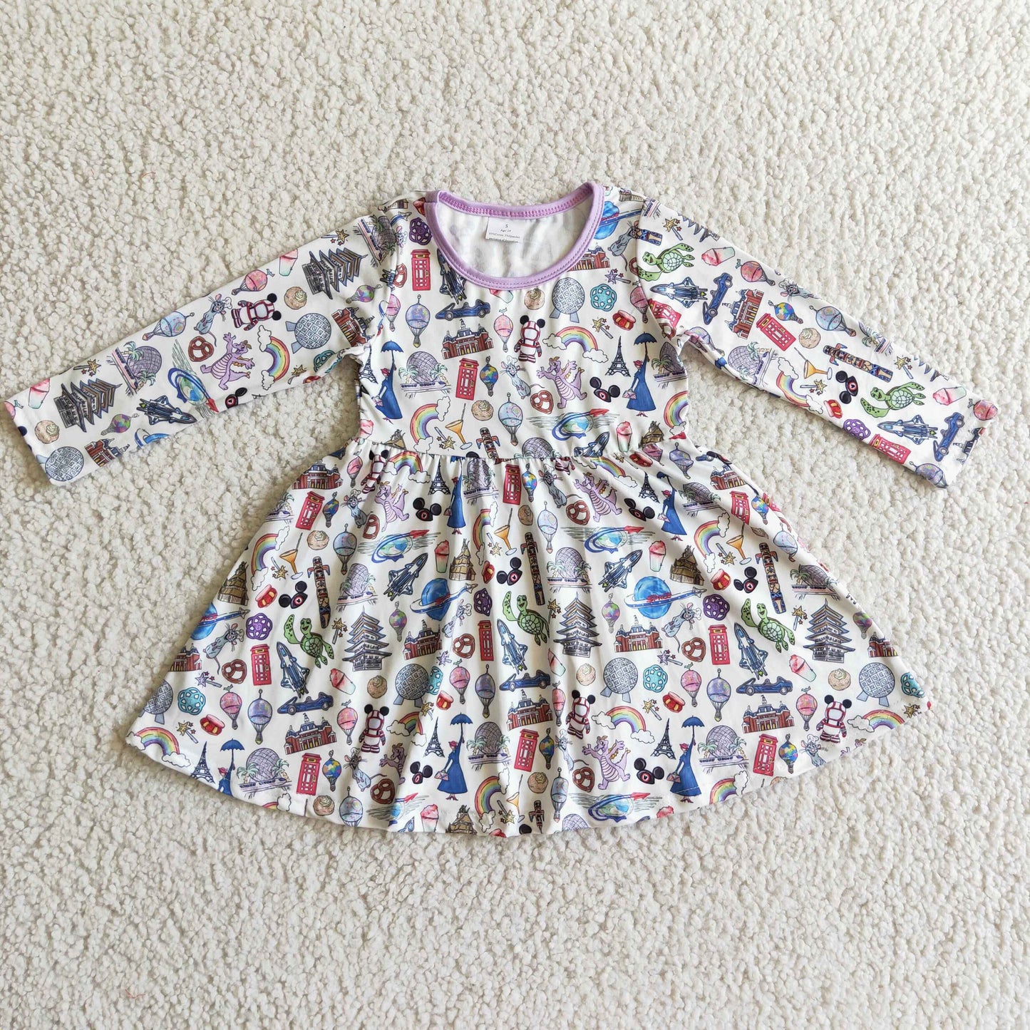 RTS NO MOQ ETA 5/7days Arrived GLD0160 baby clothing long sleeve kids dresses for girls milk silk cartoon print