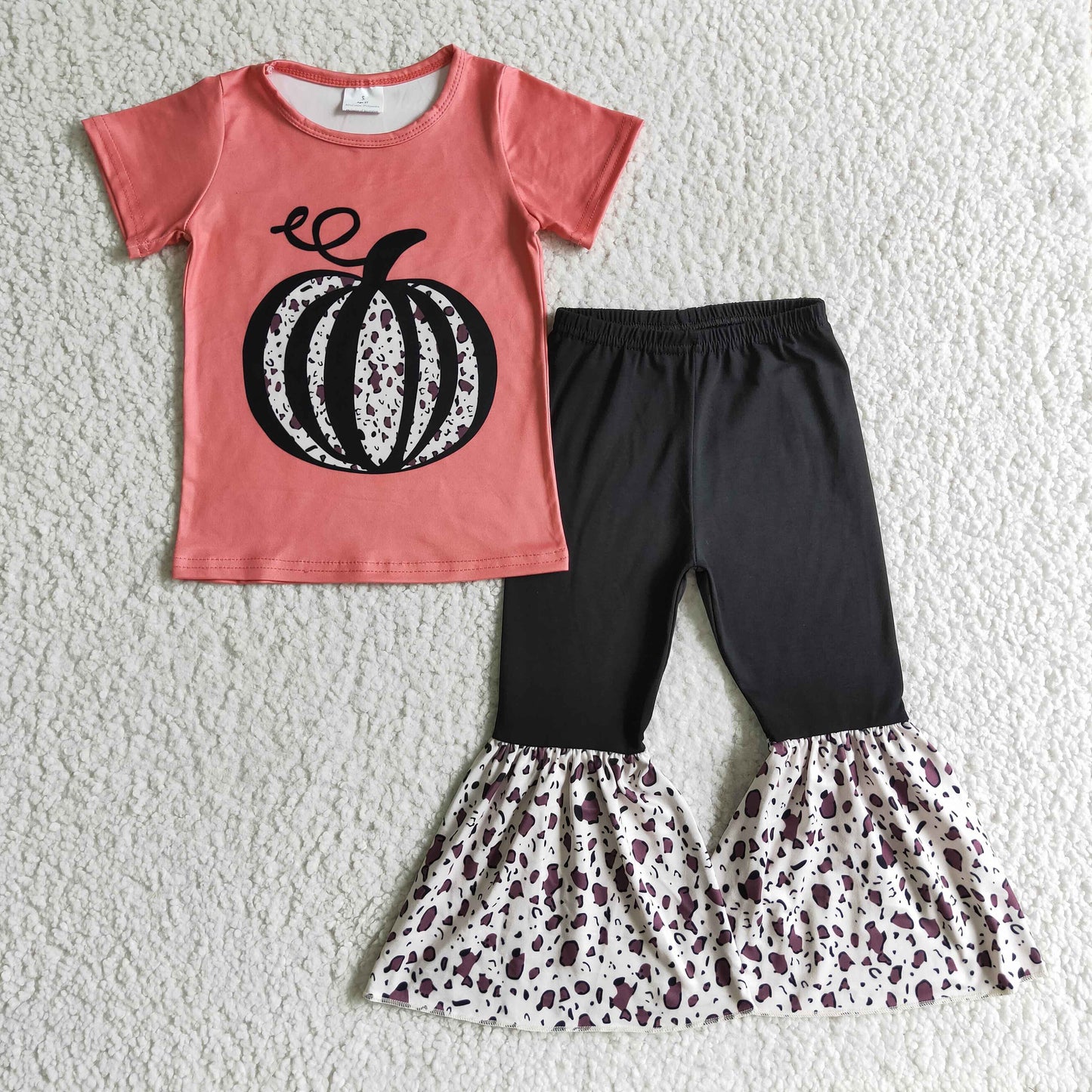 GSPO0190 girls Halloween outfit short sleeve and long pants pumpkin print