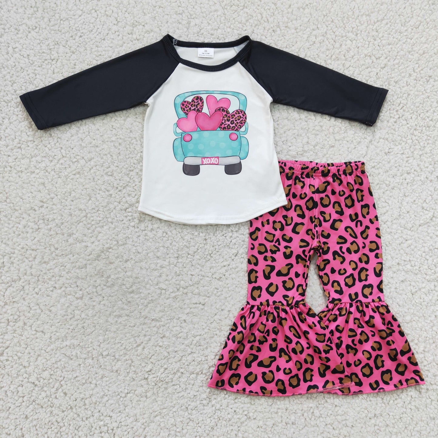 6 B7-24 Valentine's Day Girls Clothing Short Sleeve Long Leopard Pants Heart Car Print