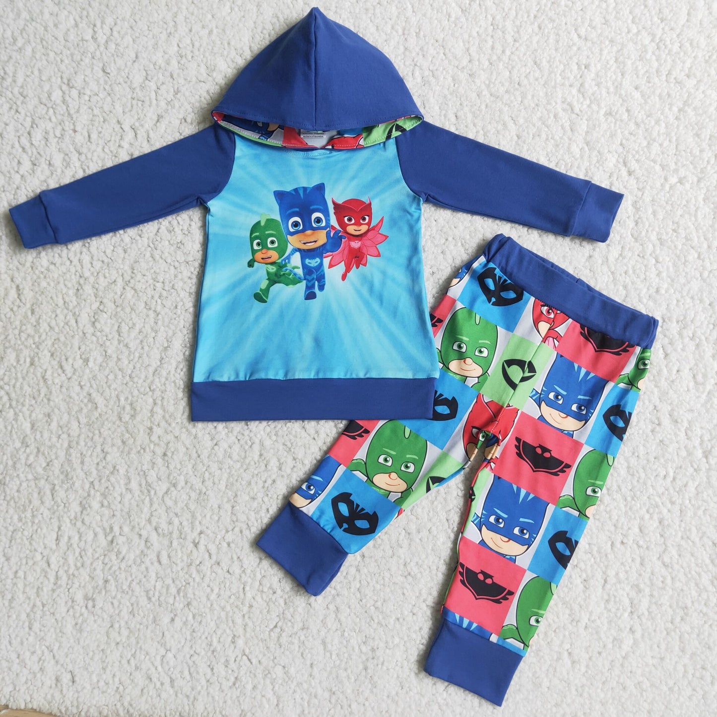 6 A9-19 2pcs cartoon blue long sleeve match boy's pjs outfits