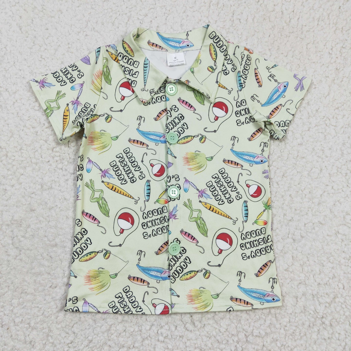 BT0125 Boys FUSHING Green Fishing Short Sleeve Shirt