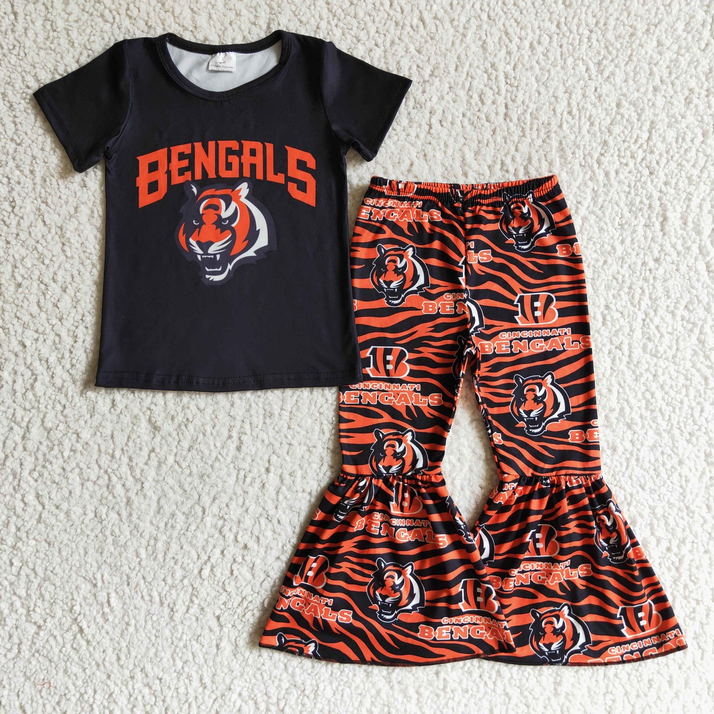 RTS NO MOQ GSPO0187 Girls outfit short sleeve long pants set tiger print