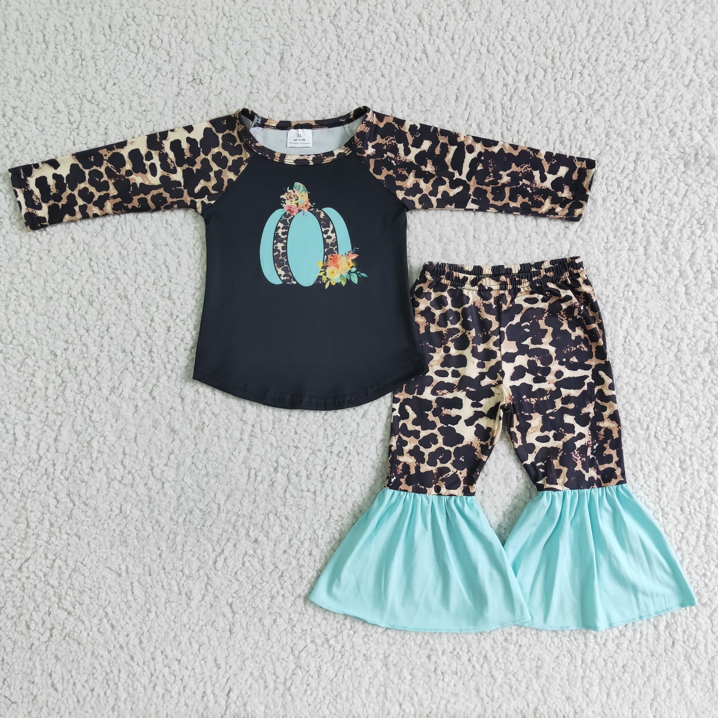 RTS NO MOQ(In Stock) 6 A13-15 Blue Pumpkin Leopard Pants Set