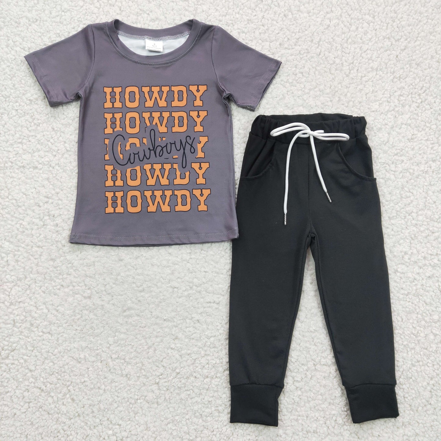 BSPO0063 Boys HOWDY Gray Short Sleeve Black Trouser Suit