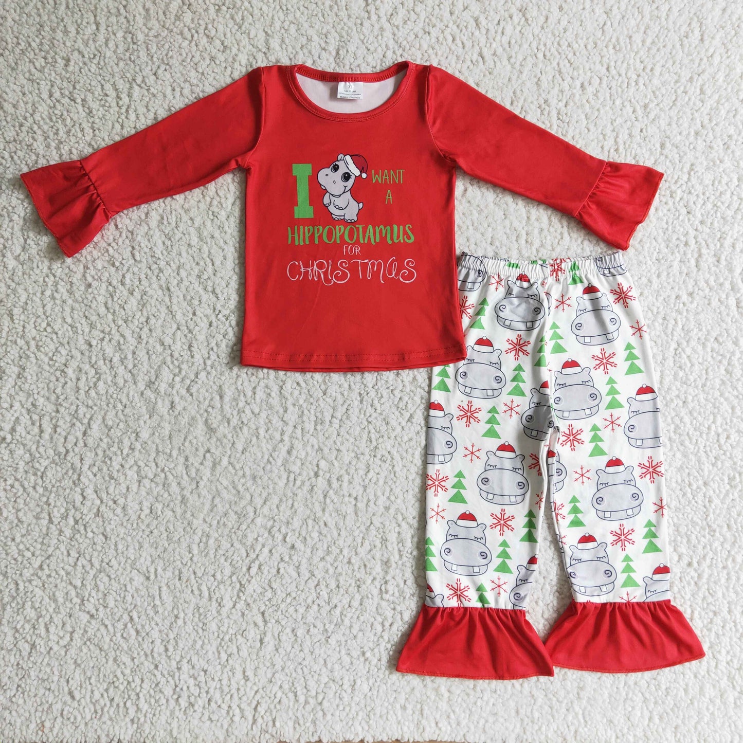 GLP0302 girls christmas outfit long sleeve and long pants cartoon print