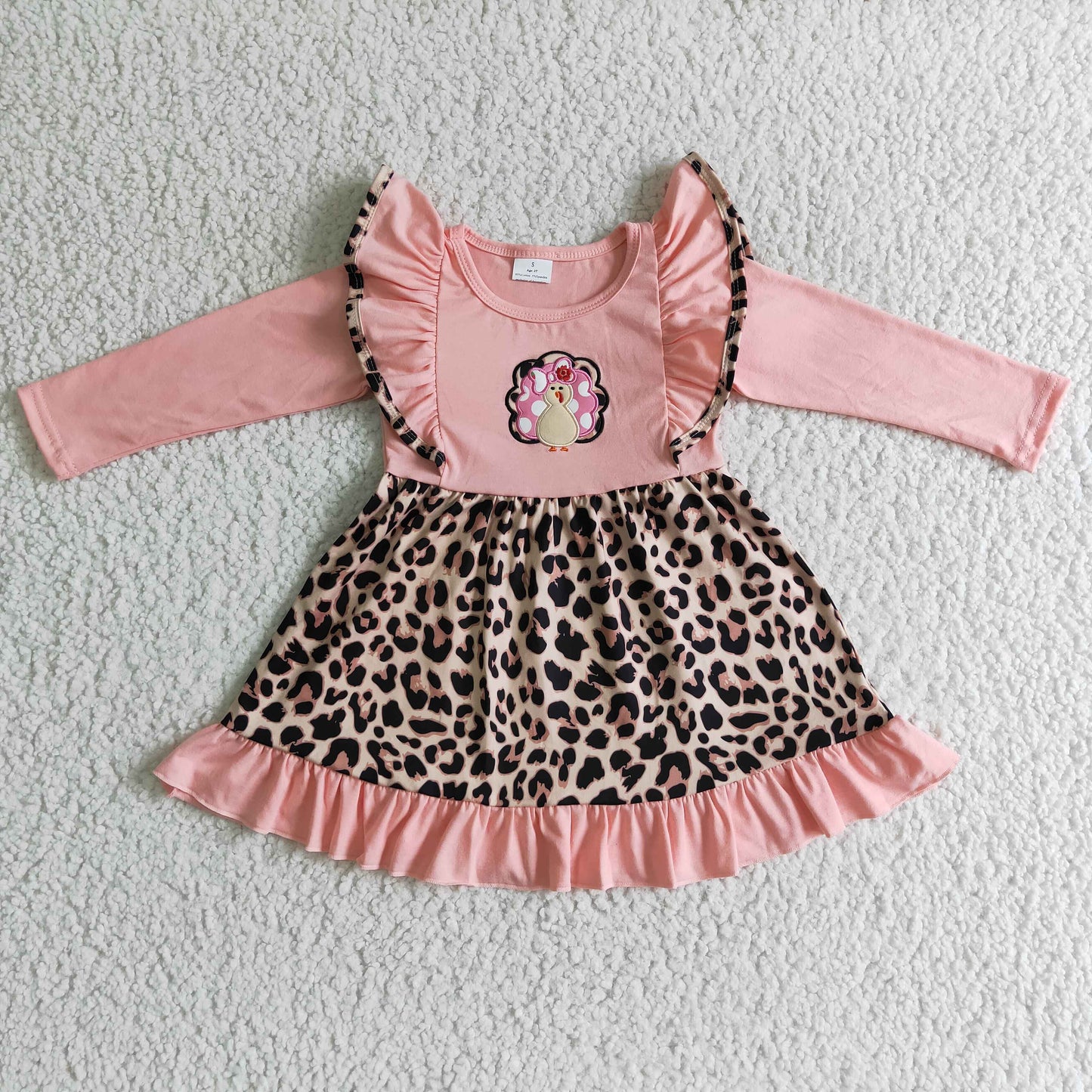 GLD0088 baby clothing long sleeve turkey print thanksgiving kids dresses for girls milk silk