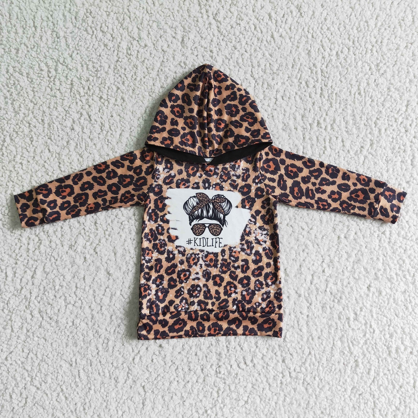 RTS NO MOQ(In Stock ) 6 C9-18 Girls Leopard Print Long Sleeve Hoodie