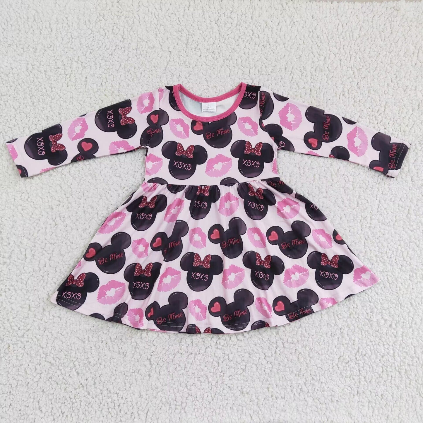 RTS NO MOQ ETA 5/7days Arrived GLD0162 Valentine's Day baby clothing long sleeve kids dresses for girls milk silk cartoon print