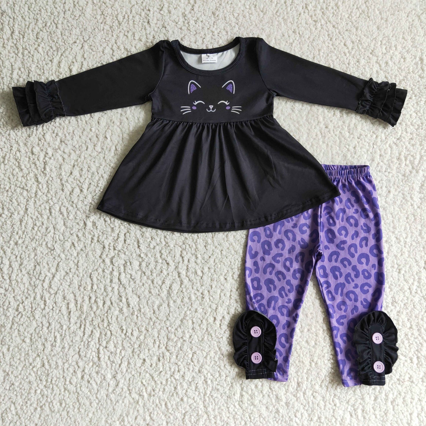 GLP0212 girls outfit long sleeve and long pants black Leopard print
