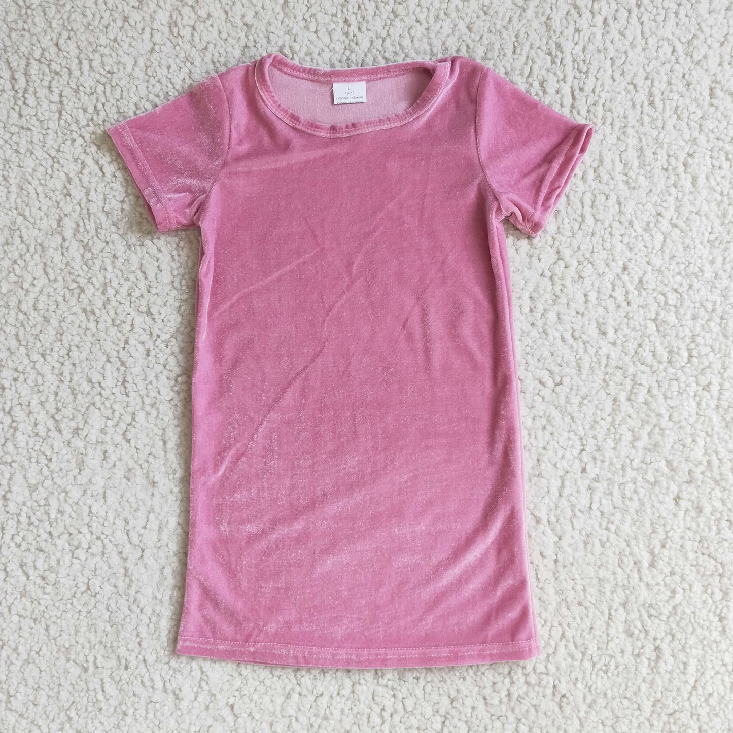 Pink Short Sleeve Velvet Skirt