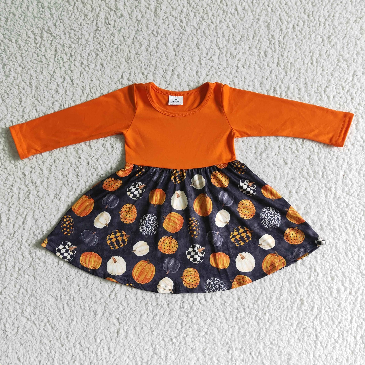 RTS NO MOQ ETA 5/7days GLD0011 Autumn Pumpkin Orange Long Sleeve Dress