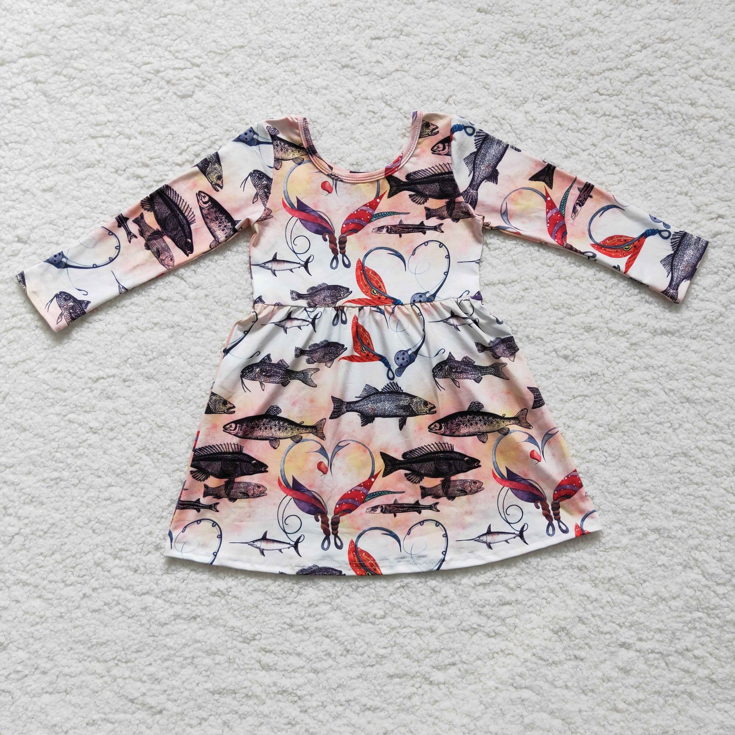 RTS NO MOQ ETA 5/7days Arrived GLD0172 baby clothing long sleeve kids dresses for girls milk silk cartoon print