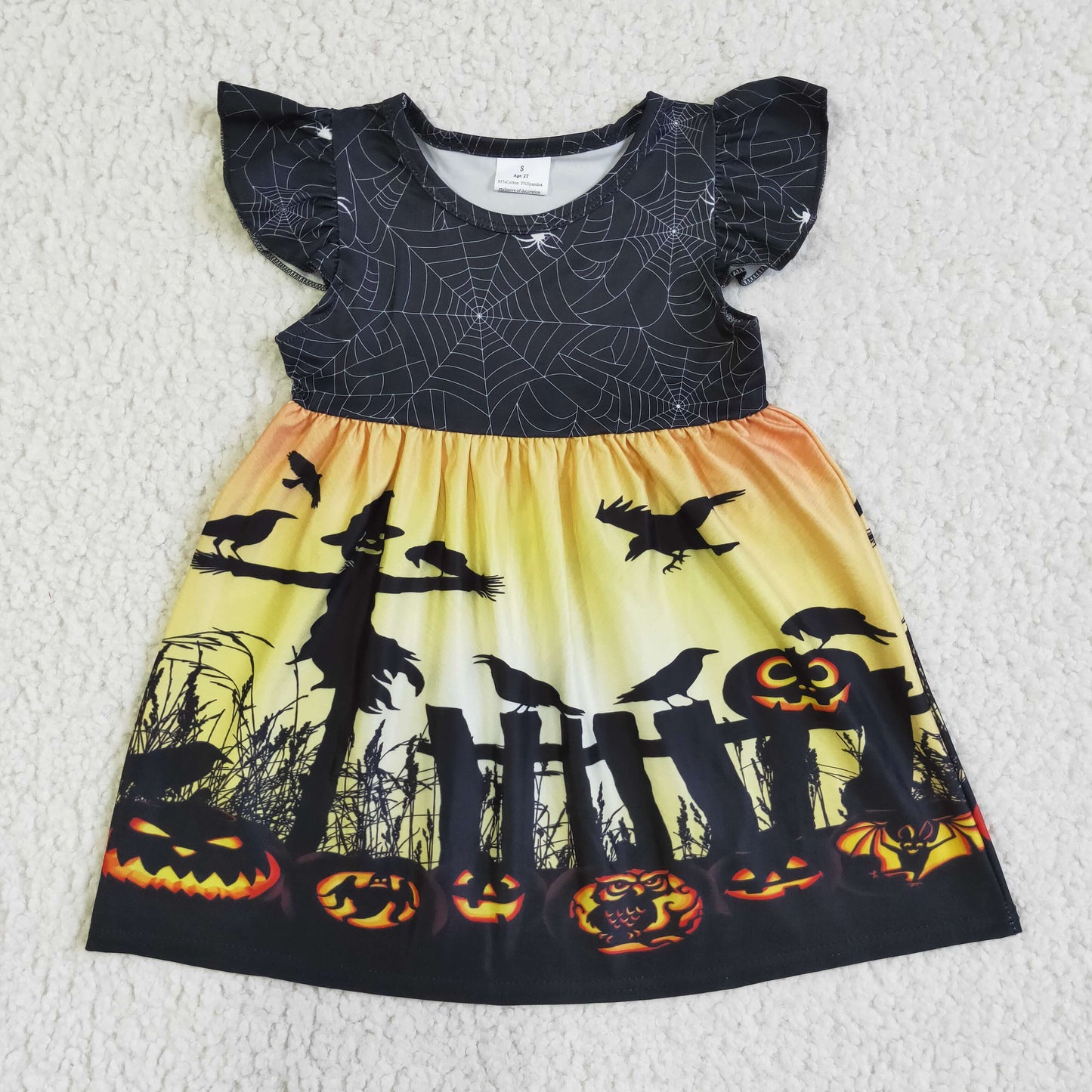 rts no moq GSD0118 baby girls Halloween dress over knee cartoon print clothes flying sleeve
